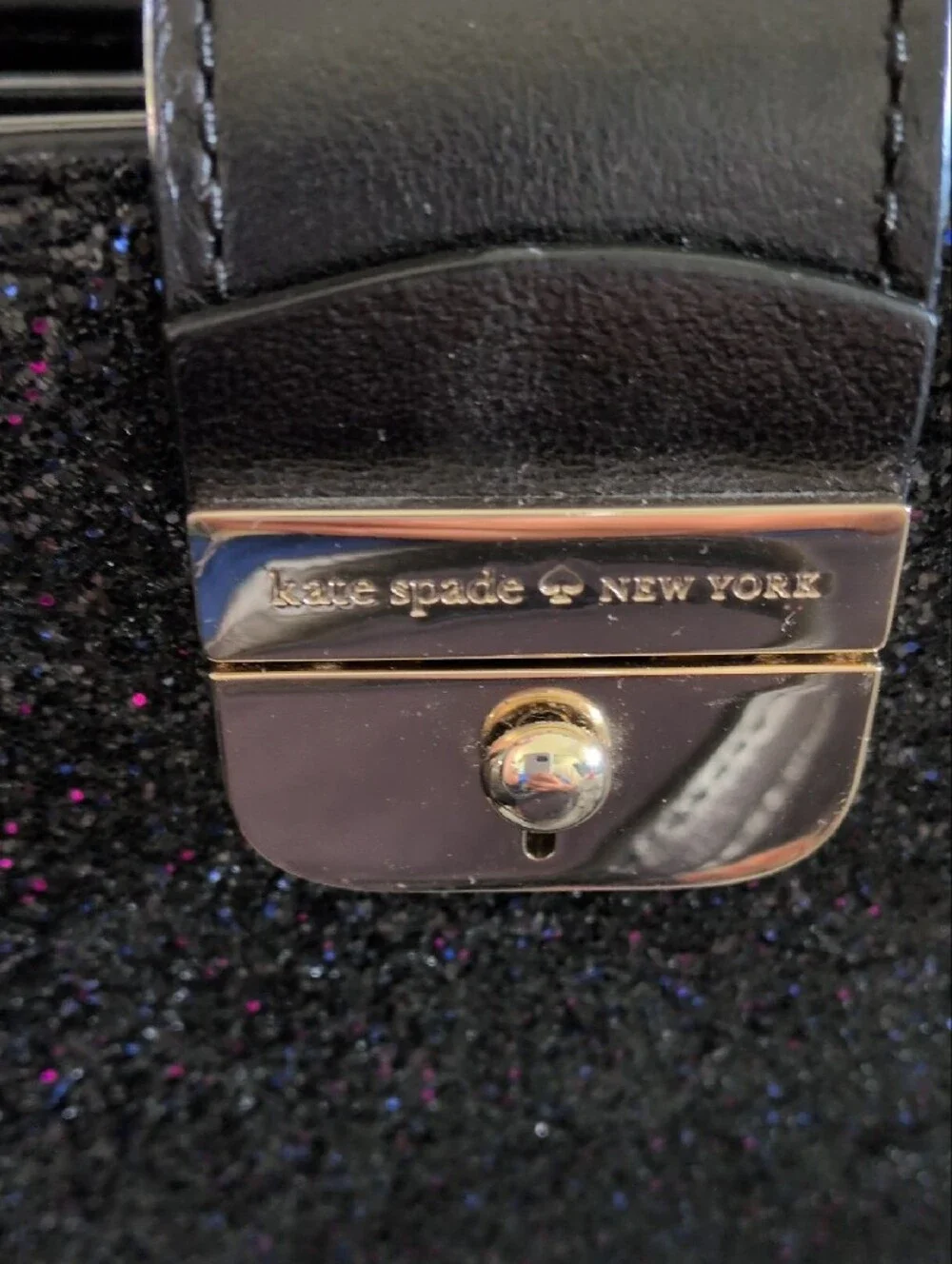 kate spade Black Glitter Top-Handle Satchel with Purple Sparkle